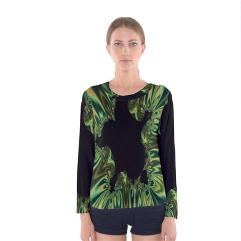 Burning Ship Fractal Silver Green Hole Black Women s Long Sleeve Tee by Mariart