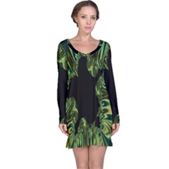 Burning Ship Fractal Silver Green Hole Black Long Sleeve Nightdress by Mariart