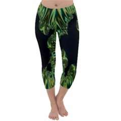 Burning Ship Fractal Silver Green Hole Black Capri Winter Leggings  by Mariart