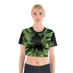 Burning Ship Fractal Silver Green Hole Black Cotton Crop Top by Mariart