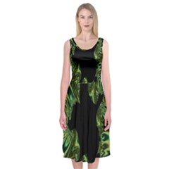 Burning Ship Fractal Silver Green Hole Black Midi Sleeveless Dress by Mariart