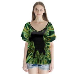 Burning Ship Fractal Silver Green Hole Black Flutter Sleeve Top by Mariart