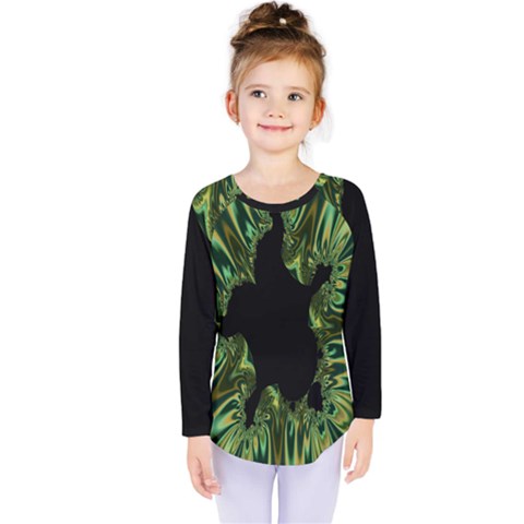 Burning Ship Fractal Silver Green Hole Black Kids  Long Sleeve Tee by Mariart