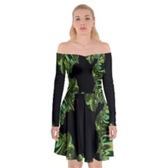 Burning Ship Fractal Silver Green Hole Black Off Shoulder Skater Dress