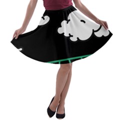 Illustration Cloud Line White Green Black Spot Polka A-line Skater Skirt by Mariart