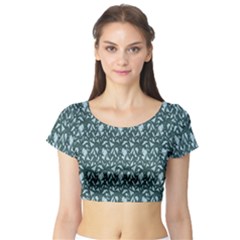 Interstellar Blog Tree Leaf Grey Short Sleeve Crop Top (tight Fit) by Mariart