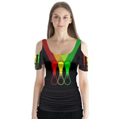 Lamp Colors Green Yellow Red Black Butterfly Sleeve Cutout Tee 