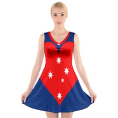 Love Heart Star Circle Polka Moon Red Blue White V-neck Sleeveless Skater Dress by Mariart