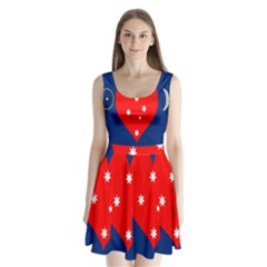 Love Heart Star Circle Polka Moon Red Blue White Split Back Mini Dress 