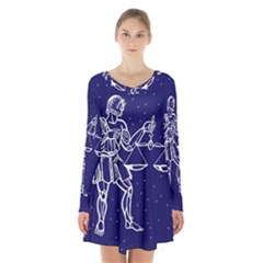 Libra Zodiac Star Long Sleeve Velvet V-neck Dress by Mariart