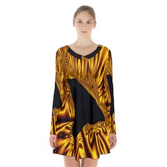 Hole Gold Black Space Long Sleeve Velvet V-neck Dress by Mariart