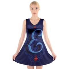 Marquis Love Dope Lettering Blue Red Alphabet E V-neck Sleeveless Skater Dress by Mariart