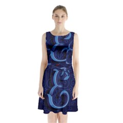 Marquis Love Dope Lettering Blue Red Alphabet E Sleeveless Waist Tie Chiffon Dress