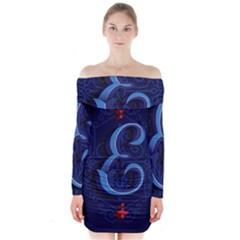 Marquis Love Dope Lettering Blue Red Alphabet E Long Sleeve Off Shoulder Dress by Mariart