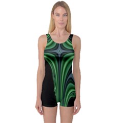 Line Light Star Green Black Space One Piece Boyleg Swimsuit by Mariart