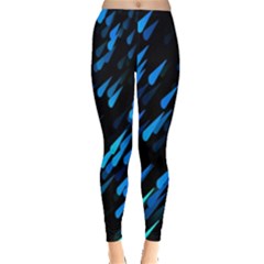 Meteor Rain Water Blue Sky Black Green Leggings  by Mariart