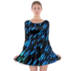 Meteor Rain Water Blue Sky Black Green Long Sleeve Skater Dress by Mariart