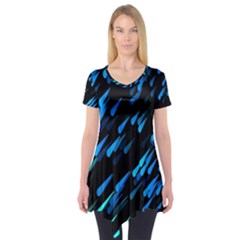 Meteor Rain Water Blue Sky Black Green Short Sleeve Tunic  by Mariart