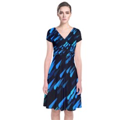 Meteor Rain Water Blue Sky Black Green Short Sleeve Front Wrap Dress by Mariart