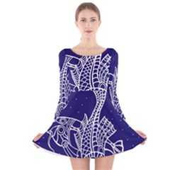 Pisces Zodiac Star Long Sleeve Velvet Skater Dress by Mariart