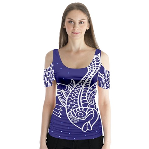 Pisces Zodiac Star Butterfly Sleeve Cutout Tee  by Mariart