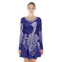 Pisces Zodiac Star Long Sleeve Velvet V-neck Dress by Mariart