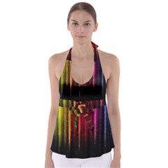 Rain Color Rainbow Line Light Green Red Blue Gold Babydoll Tankini Top by Mariart