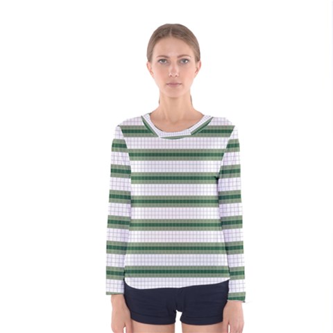 Plaid Line Green Line Horizontal Women s Long Sleeve Tee by Mariart