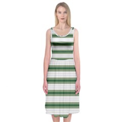 Plaid Line Green Line Horizontal Midi Sleeveless Dress by Mariart