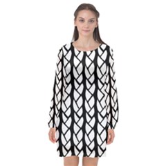 Ropes White Black Line Long Sleeve Chiffon Shift Dress  by Mariart