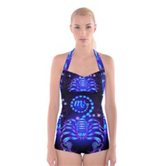 Sign Scorpio Zodiac Boyleg Halter Swimsuit  by Mariart