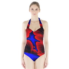 Space Red Blue Black Line Light Halter Swimsuit by Mariart