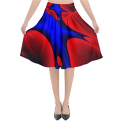 Space Red Blue Black Line Light Flared Midi Skirt by Mariart