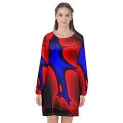 Space Red Blue Black Line Light Long Sleeve Chiffon Shift Dress  by Mariart