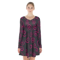 Pattern Long Sleeve Velvet V-neck Dress by ValentinaDesign