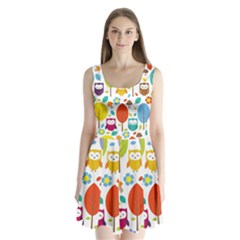 Cute Owl Split Back Mini Dress  by Nexatart