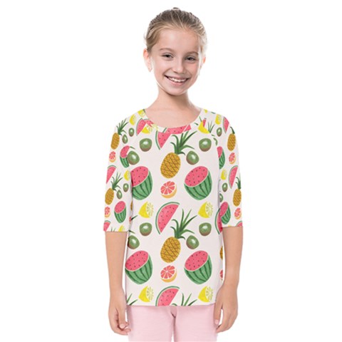 Fruits Pattern Kids  Quarter Sleeve Raglan Tee by Nexatart