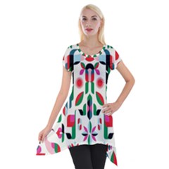 Abstract Peacock Short Sleeve Side Drop Tunic by Nexatart