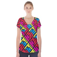 Hert Graffiti Pattern Short Sleeve Front Detail Top by Nexatart