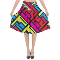 Hert Graffiti Pattern Flared Midi Skirt