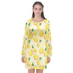 Lemons Pattern Long Sleeve Chiffon Shift Dress 