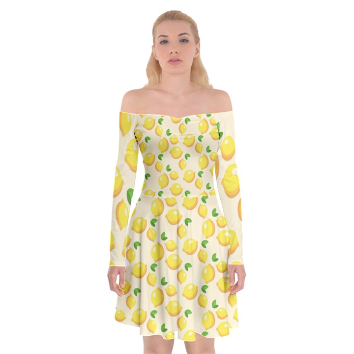 Lemons Pattern Off Shoulder Skater Dress