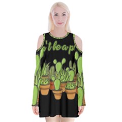 Cactus - Dont Be A Prick Velvet Long Sleeve Shoulder Cutout Dress by Valentinaart