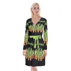 Cactus - Dont Be A Prick Long Sleeve Velvet Front Wrap Dress