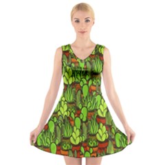 Cactus V-neck Sleeveless Skater Dress by Valentinaart