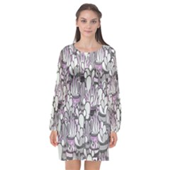 Cactus Long Sleeve Chiffon Shift Dress 