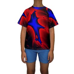 Space Red Blue Black Line Light Kids  Short Sleeve Swimwear