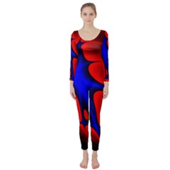 Space Red Blue Black Line Light Long Sleeve Catsuit by Mariart