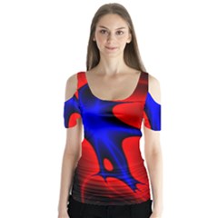 Space Red Blue Black Line Light Butterfly Sleeve Cutout Tee 