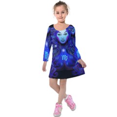 Sign Virgo Zodiac Kids  Long Sleeve Velvet Dress by Mariart